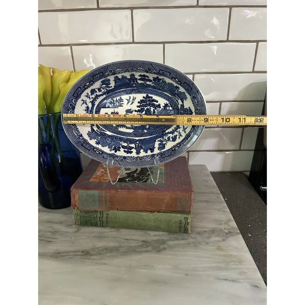 Johnson Bros Blue Willow Vegetable Serving Bowl 9” England Oval Bowl Vintage